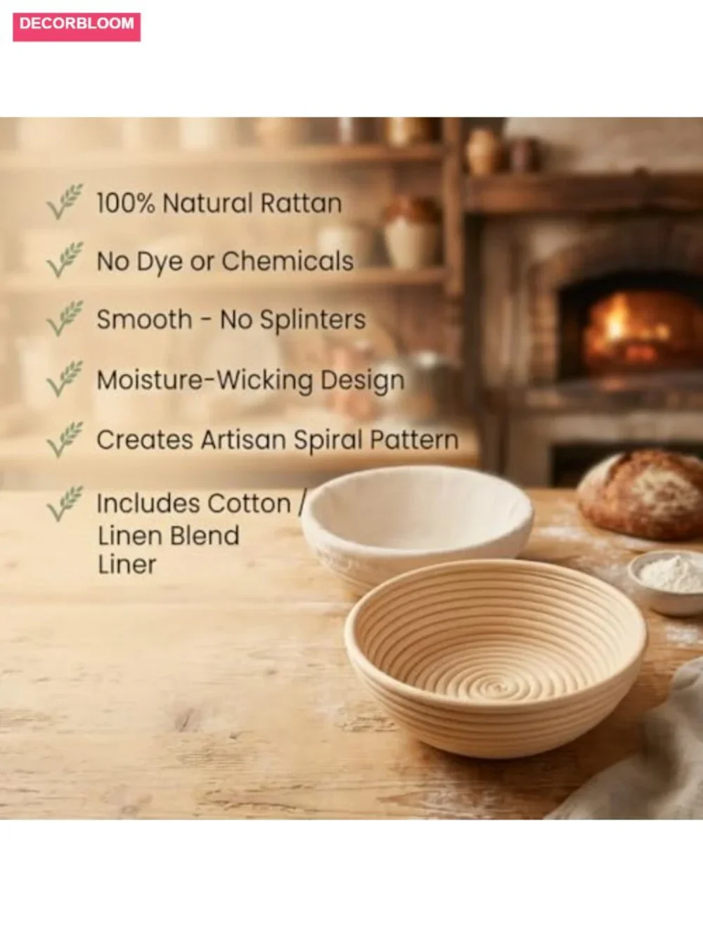 Banneton Bread Proofing Basket Set 2 Pack 10 Inch Round with Liners